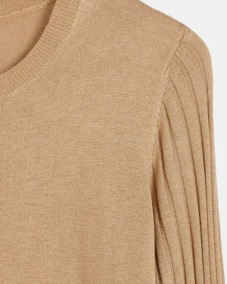 Crew Neck Sweater with Ribbed Puffy Sleeves
