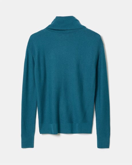 Horizontal Rib Cowl-Neck Pullover Sweater
