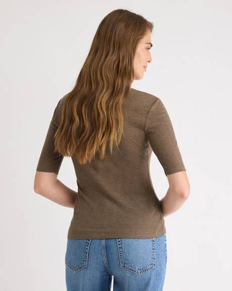 Haut Henley Côtelé en Mélange de Laine à Manches aux Coudes