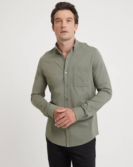 Long-Sleeve Piqu&eacute; Cotton Shirt