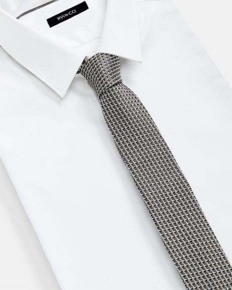 Skinny Beige Tie with Brown Micro Pattern