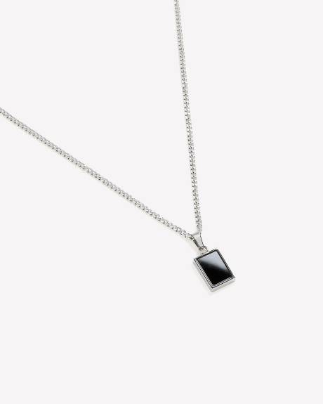 Collier en Acier Inoxydable avec Pendentif Pierre Noir