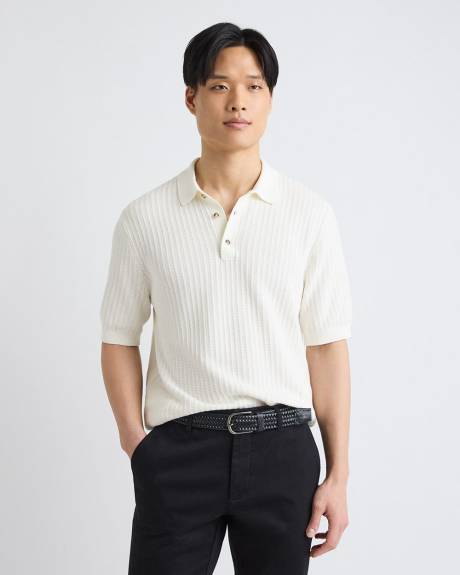 Short-Sleeve Textured Polo Sweater