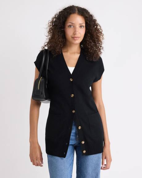 Long Buttoned-Down Sweater Vest