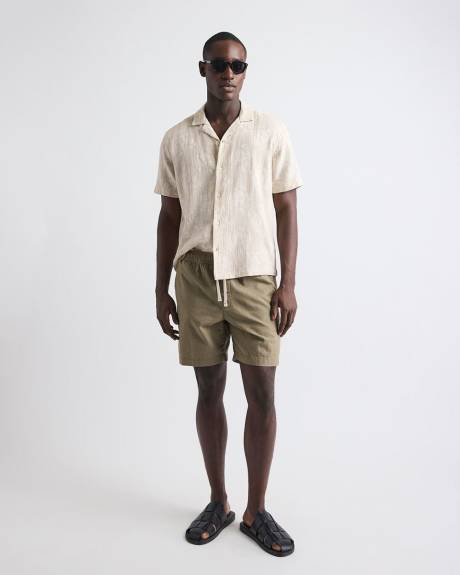 Chemise &agrave; Motif Jacquard &agrave; Manches Courtes et Col Camp