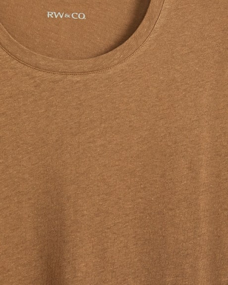 Crew-Neck Linen Blend T-Shirt with Pattern