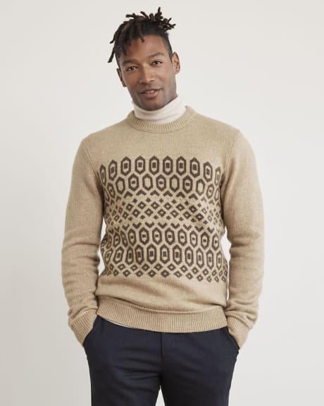 Long-Sleeve Crew-Neck Sweater with Geometric Fair-Isle Pattern