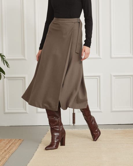 High-Waisted Twill Midi Skirt - 32.5"