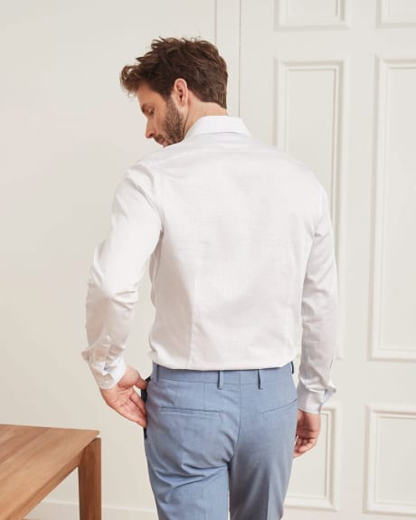Slim Fit White Dress Shirt with Geometric Pattern