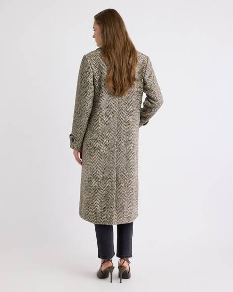Manteau Long à Boutonnage Double en Mélange de Laine à Chevrons