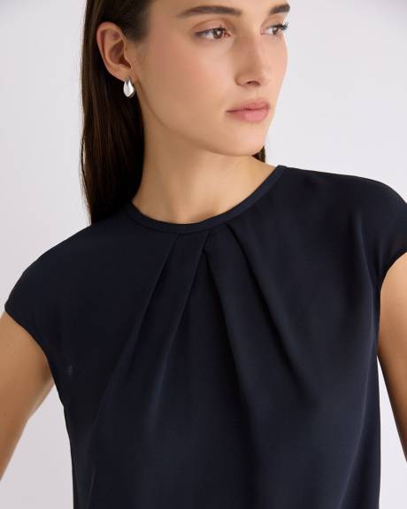 Mix-Media Extended-Sleeve Crew-Neck Blouse