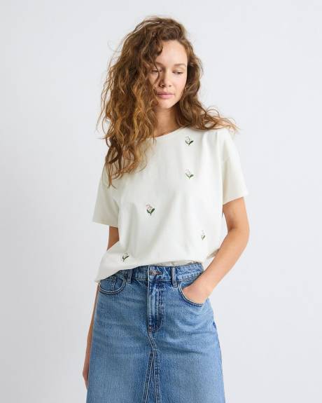 T-Shirt Ample &agrave; Manches Courtes et Col Rond