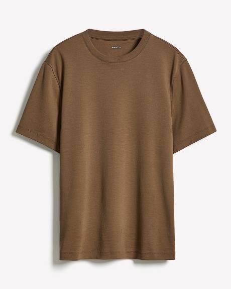 T-Shirt Uni à Col Rond en Coton Interlock