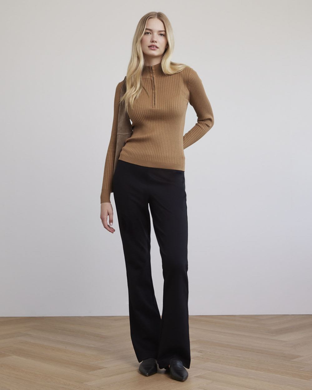 Long-Sleeve Textured Bodycon Sweater with Mock Neckline