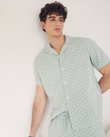 Short-Sleeve Camp-Collar Shirt with Embroidered Details