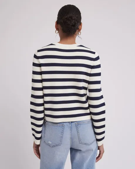 Cropped Boxy Striped Crew-Neck Sweater