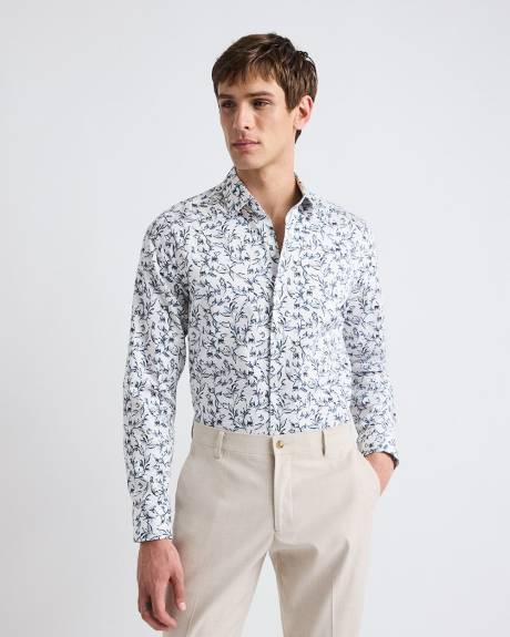 Chemise Habillée à Coupe Étroite à Motif Feuillagé Style Aquarelle