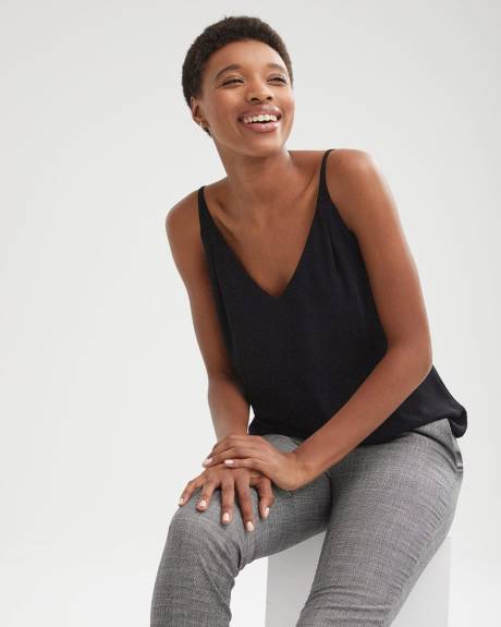 Camisole en Cr&ecirc;pe Col V &agrave; &Eacute;paules Pliss&eacute;es