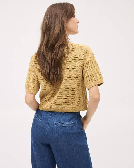 Pull en Mailles Crochet&eacute;es &agrave; Manches aux Coudes