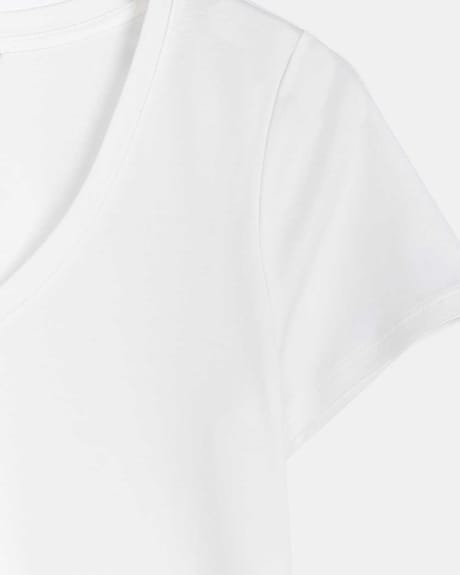 T-Shirt Blanc à Col V en Coton