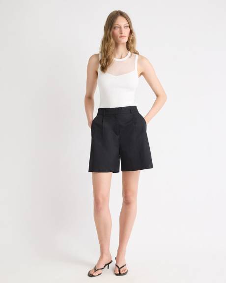 Crew-Neck Ribbed Cami with Sheer Yoke