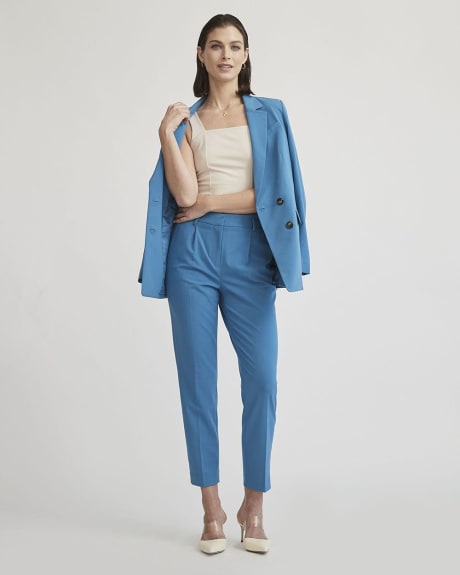 Azure Blue Relaxed Fit Double-Breasted Long Blazer