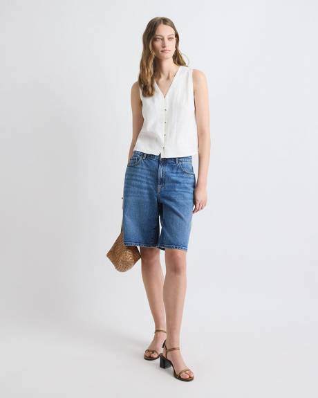 Solid Sleeveless Linen-Blend Blouse
