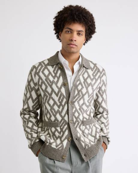 Alpaca-Blend Argyle Cardigan