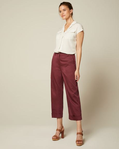Linen High-Waisted Wide Crop Pleated Pant