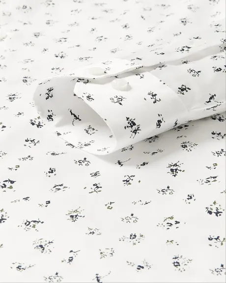 Slim-Fit White Dress Shirt with Abstract Floral Pattern