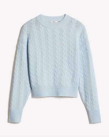 Pull en Mailles Torsadées à Manches Longues et Col Rond