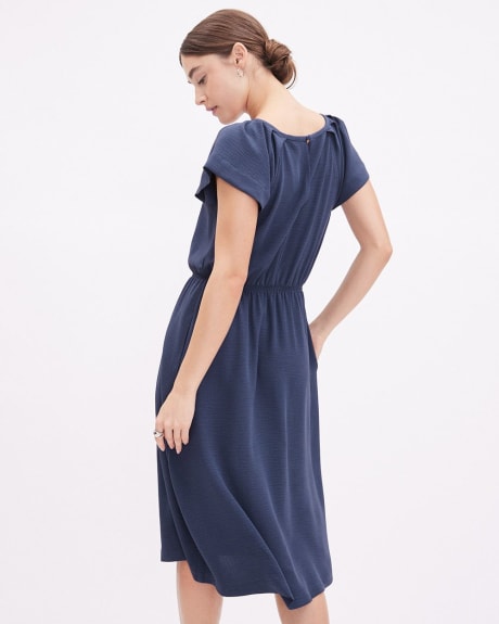 Short-Sleeve Crew-Neck Fit and Flare Midi Dress