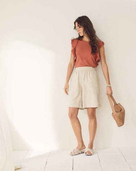 Sleeveless Crew-Neck Ruffled Top