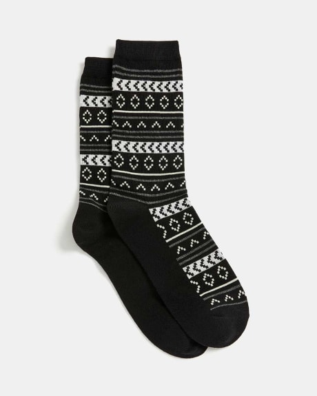 Black Socks with Geometric Pattern