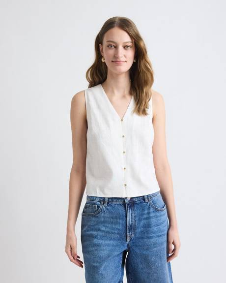 Solid Sleeveless Linen-Blend Blouse