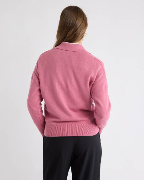 Cotton-Merino-Blend V-Neck Rugby Polo Sweater