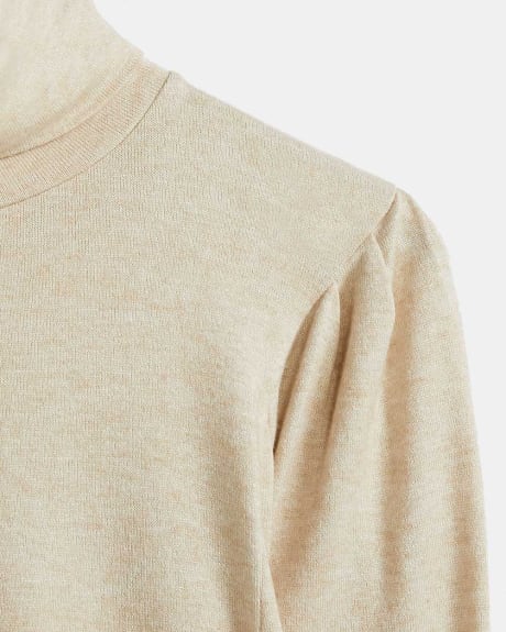 Brushed Knit Turtleneck Sweater with Pleated Shoulders