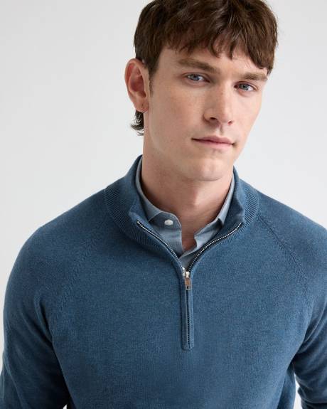 Pull à Col Montant à Demi-Zip et Manches Longues