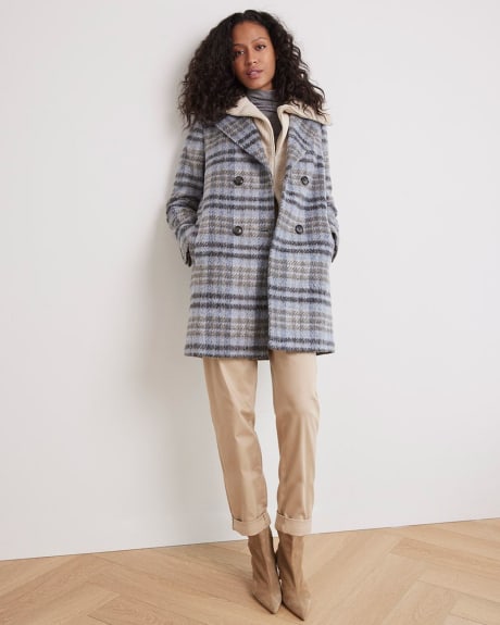 Double-Breasted Plaid Wool Coat