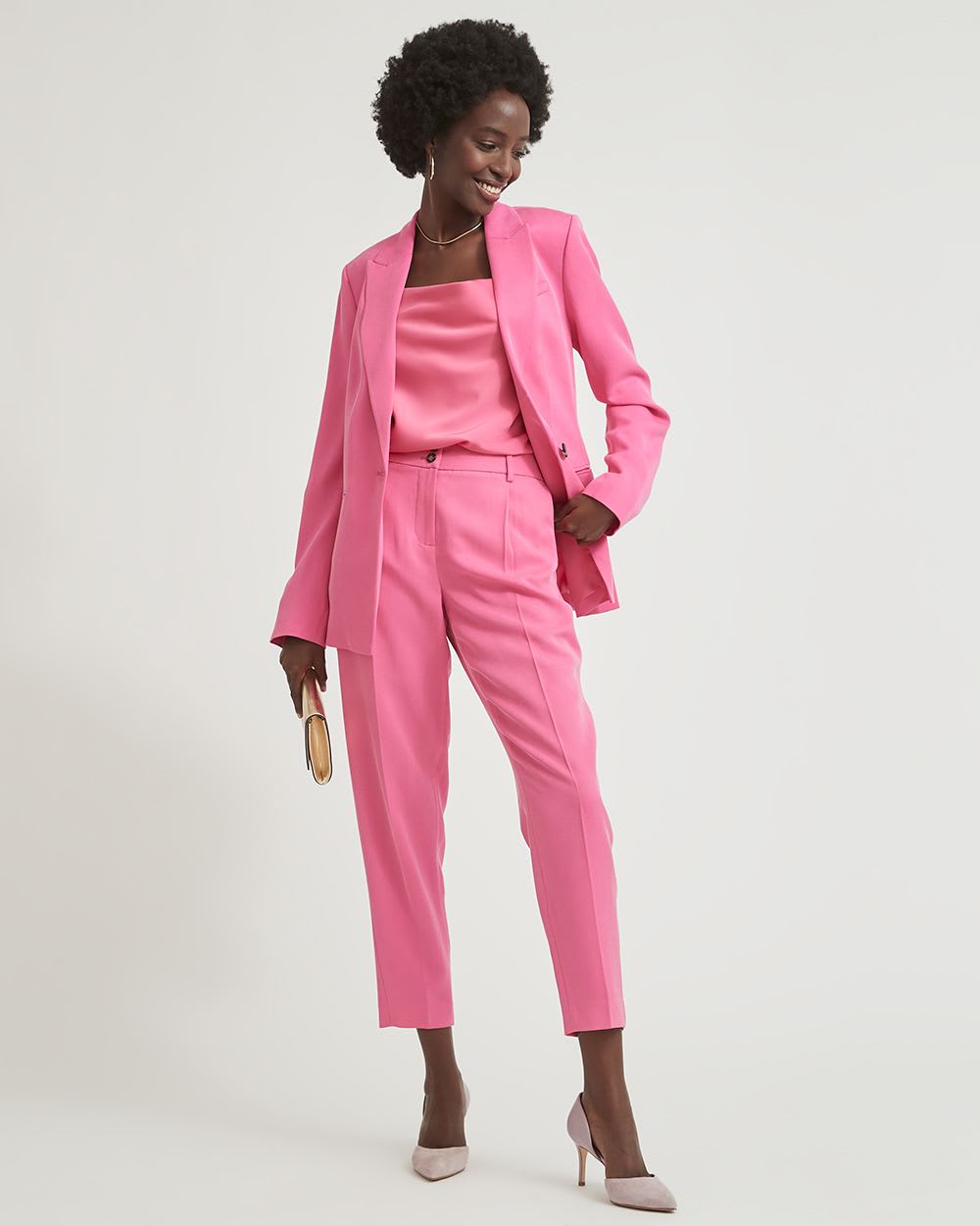 Bright Pink One-Button Long Blazer