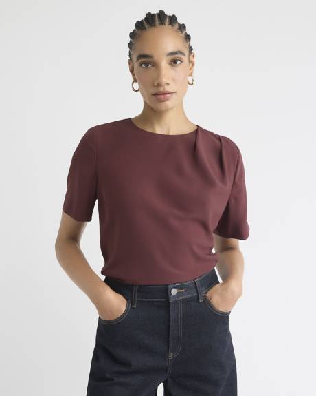 Short-Sleeve Crew-Neck Mix-Media Blouse