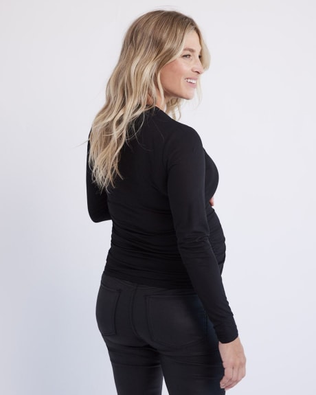 Black Shirred Sheer Top with Long Sleeves - Thyme Maternity
