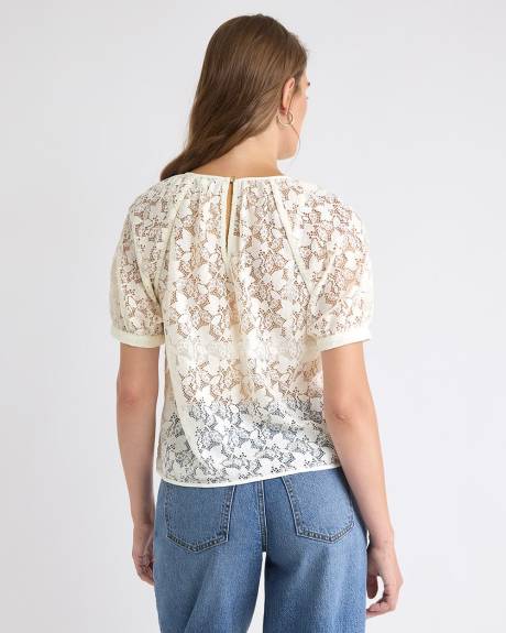 Short-Sleeve Crew-Neck Lace Blouse