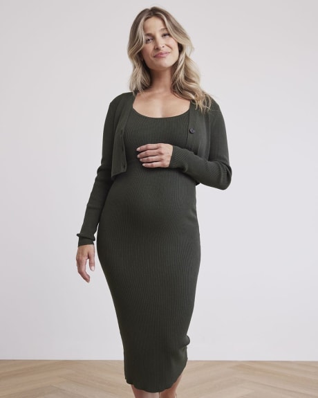 Ribbed Sweater Dress and Cardigan - Thyme Maternity