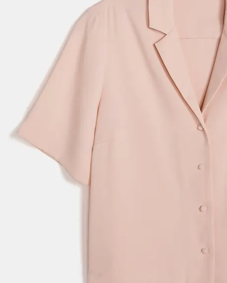Crepe Button-Down Blouse with Shirt Collar
