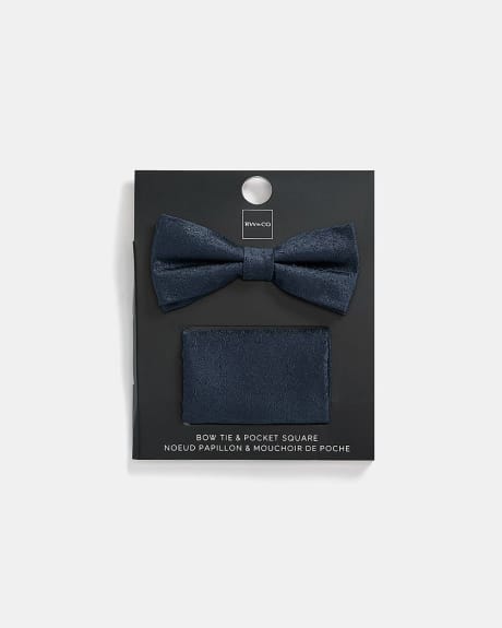 Textured Navy Bow Tie and Handkerchief - Gift Set
