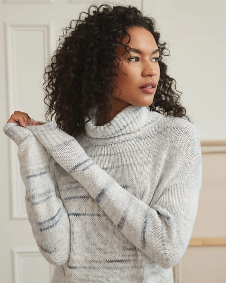 Marled Knit Turtleneck Sweater Dress