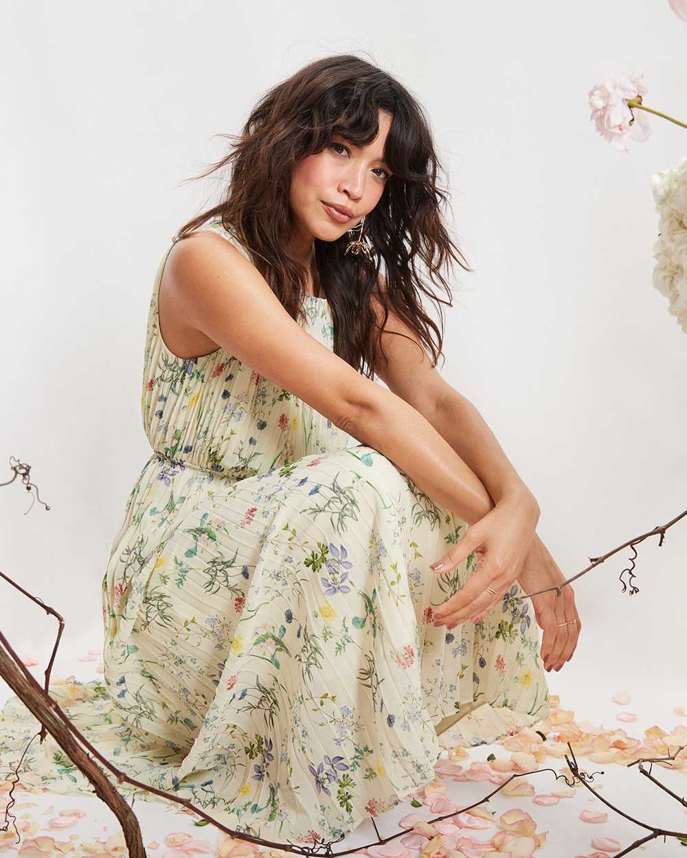 Sleeveless Pleated Chiffon Maxi Dress RW&CO.