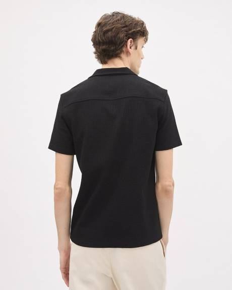 Slim-Fit Short-Sleeve Knit Shirt with Camp Collar