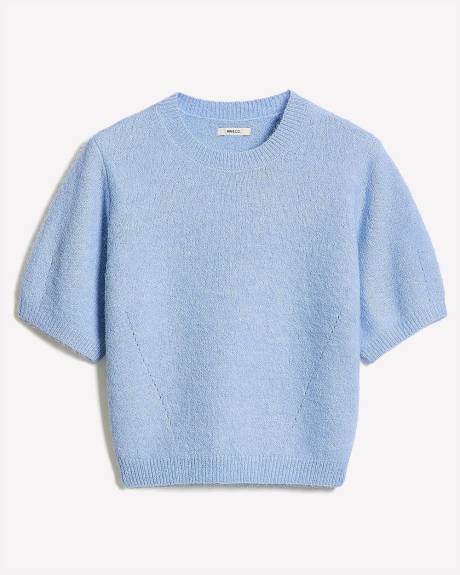 Pull Pelucheux à Manches Courtes et Col Rond